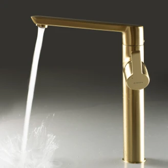 Tvättställsblandare <strong>Arnika</strong>  Borstad Guld Matt Hög med Förlängd Pip