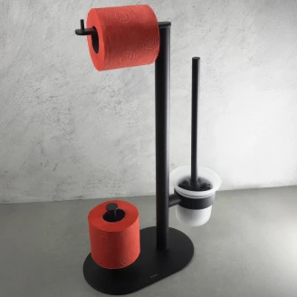 Fristående Toalettrullehållare & Toalettborste <strong>Round</strong>  Svart Matt
