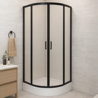 Duschhörn med Duschkar <strong>Sirocco</strong>  80x80 cm Rund Svart Matt