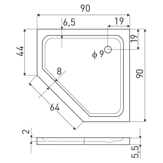 Duschkar Nefud Slim 90x90 cm Pentagonal Vit Blank