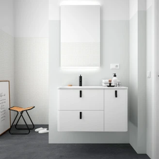 Tvättställsskåp <strong>Avrel</strong>  Vit Matt Höger 90 cm med Handfat Vit Matt