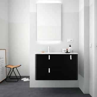 Tvättställsskåp <strong>Avrel</strong>  Svart Matt Höger 90 cm med Handfat Vit Matt