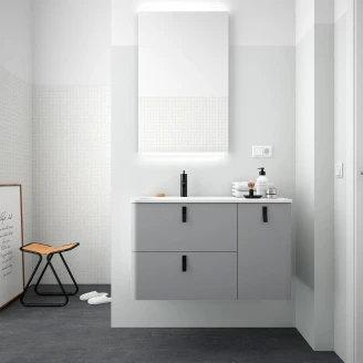 Tvättställsskåp <strong>Avrel</strong>  Rökgrå Matt Höger 90 cm med Handfat Vit Matt