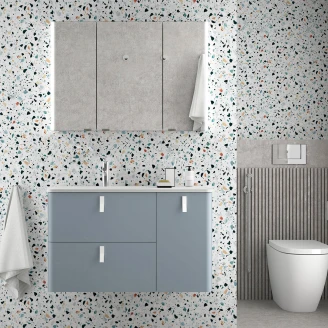 Tvättställsskåp <strong>Avrel</strong>  Ljusblå Matt Höger 90 cm med Handfat Vit Matt