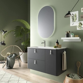 Tvättställsskåp <strong>Avrel</strong>  Antracit Matt Höger 90 cm med Handfat Vit Matt