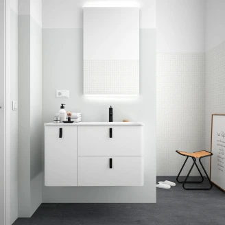 Tvättställsskåp <strong>Avrel</strong>  Vit Matt Vänster 90 cm med Handfat Vit Matt