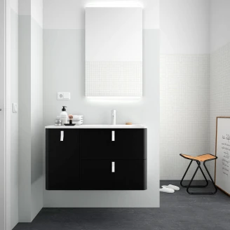 Tvättställsskåp <strong>Avrel</strong>  Svart Matt Vänster 90 cm med Handfat Vit Matt