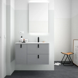 Tvättställsskåp <strong>Avrel</strong>  Rökgrå Matt Vänster 90 cm med Handfat Vit Matt