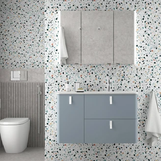 Tvättställsskåp <strong>Avrel</strong>  Ljusblå Matt Vänster 90 cm med Handfat Vit Matt