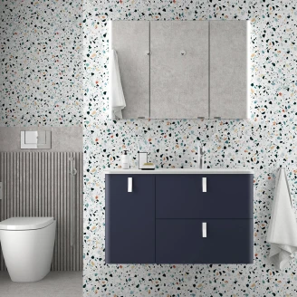 Tvättställsskåp <strong>Avrel</strong>  Mörkblå Matt Vänster 90 cm med Handfat Vit Matt