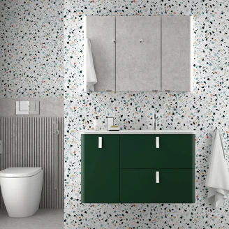 Tvättställsskåp <strong>Avrel</strong>  Royalgrön Matt Vänster 90 cm med Handfat Vit Matt