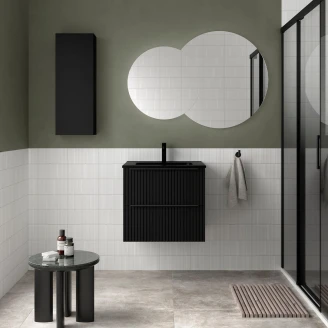 Tvättställsskåp <strong>Runa</strong>  Svart Matt 60 cm med 2 Lådor & Handfat Svart Matt