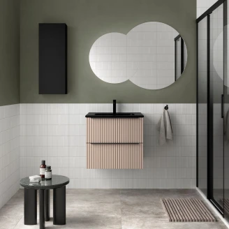 Tvättställsskåp <strong>Runa</strong>  Beige Matt 60 cm med 2 Lådor & Handfat Svart Matt