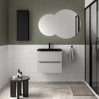 Tvättställsskåp <strong>Runa</strong>  Vit Matt 60 cm med 2 Lådor & Handfat Svart Matt