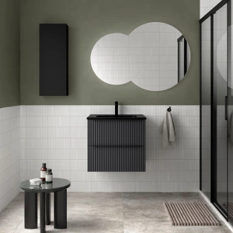 Tvättställsskåp <strong>Runa</strong>  Antracit Matt 60 cm med 2 Lådor & Handfat Svart Matt