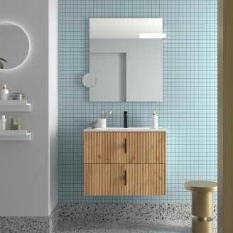 Tvättställsskåp <strong>Runa</strong>  Trä Ljus Matt 70 cm med 2 Lådor & Handfat Vit Blank