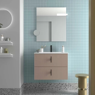 Tvättställsskåp <strong>Runa</strong>  Beige Matt 70 cm med 2 Lådor & Handfat Vit Blank