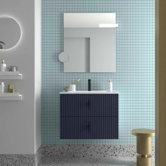 Tvättställsskåp <strong>Runa</strong>  Mörkblå Matt 70 cm med 2 Lådor & Handfat Vit Blank