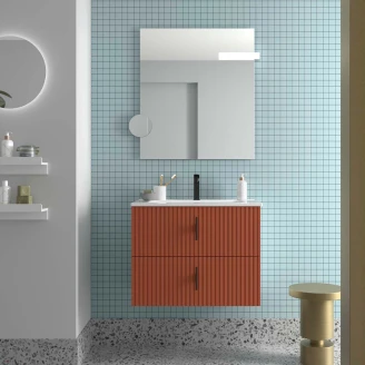 Tvättställsskåp <strong>Runa</strong>  Terrakotta Matt 70 cm med 2 Lådor & Handfat Vit Blank