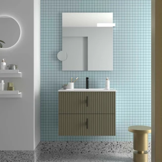 Tvättställsskåp <strong>Runa</strong>  Skogsgrön Matt 70 cm med 2 Lådor & Handfat Vit Blank