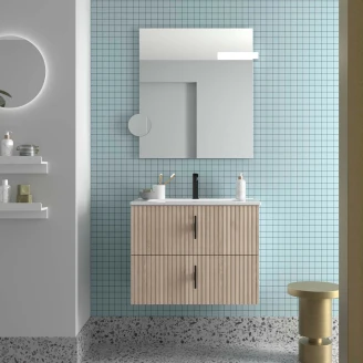 Tvättställsskåp <strong>Runa</strong>  Trä Naturlig Matt 70 cm med 2 Lådor & Handfat Vit Blank