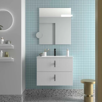 Tvättställsskåp <strong>Runa</strong>  Vit Matt 70 cm med 2 Lådor & Handfat Vit Blank