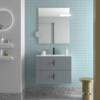 Tvättställsskåp <strong>Runa</strong>  Ljusblå Matt 70 cm med 2 Lådor & Handfat Vit Blank