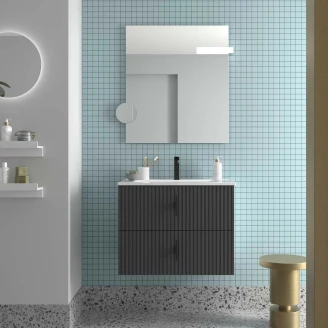 Tvättställsskåp <strong>Runa</strong>  Antracit Matt 70 cm med 2 Lådor & Handfat Vit Blank