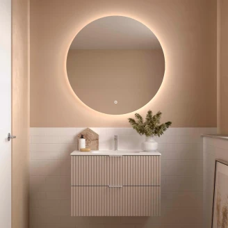 Tvättställsskåp <strong>Runa</strong>  Beige Matt 80 cm med 2 Lådor & Handfat Vit Matt