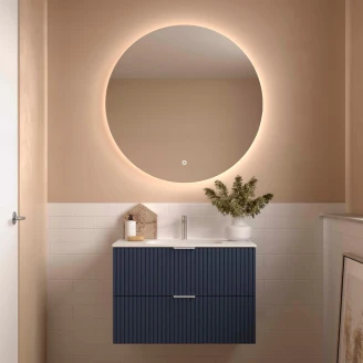 Tvättställsskåp <strong>Runa</strong>  Mörkblå Matt 80 cm med 2 Lådor & Handfat Vit Matt