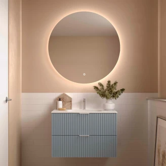 Tvättställsskåp <strong>Runa</strong>  Ljusblå Matt 80 cm med 2 Lådor & Handfat Vit Matt