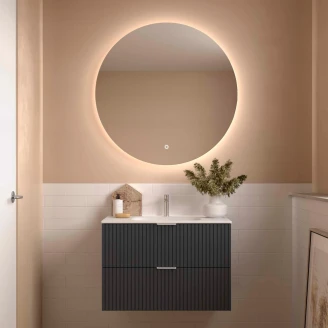 Tvättställsskåp <strong>Runa</strong>  Antracit Matt 80 cm med 2 Lådor & Handfat Vit Matt