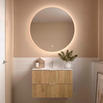 Tvättställsskåp <strong>Runa</strong>  Trä Ljus Matt 90 cm med 2 Lådor & Handfat Vit Matt