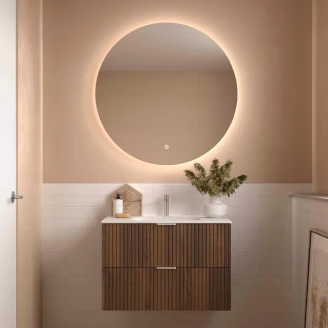 Tvättställsskåp <strong>Runa</strong>  Valnöt Matt 90 cm med 2 Lådor & Handfat Vit Matt