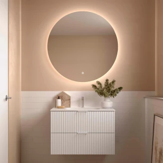 Tvättställsskåp <strong>Runa</strong>  Vit Matt 90 cm med 2 Lådor & Handfat Vit Matt