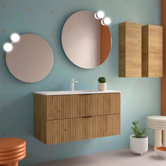 Tvättställsskåp <strong>Runa</strong>  Trä Ljus Matt 100 cm med 2 Lådor & Handfat Vit Matt