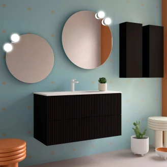 Tvättställsskåp <strong>Runa</strong>  Svart Matt 100 cm med 2 Lådor & Handfat Vit Matt