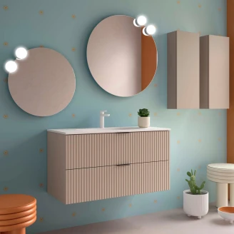 Tvättställsskåp <strong>Runa</strong>  Beige Matt 100 cm med 2 Lådor & Handfat Vit Matt