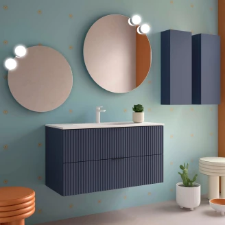 Tvättställsskåp <strong>Runa</strong>  Mörkblå Matt 100 cm med 2 Lådor & Handfat Vit Matt