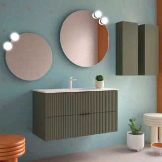 Tvättställsskåp <strong>Runa</strong>  Skogsgrön Matt 100 cm med 2 Lådor & Handfat Vit Matt