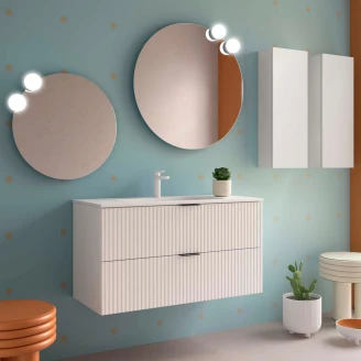 Tvättställsskåp <strong>Runa</strong>  Vit Matt 100 cm med 2 Lådor & Handfat Vit Matt