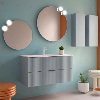 Tvättställsskåp <strong>Runa</strong>  Ljusblå Matt 100 cm med 2 Lådor & Handfat Vit Matt