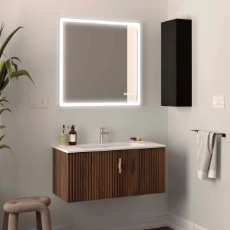 Tvättställsskåp <strong>Runa</strong>  Valnöt Matt 90 cm med Handfat Vit Matt