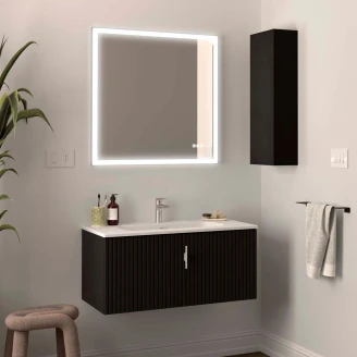 Tvättställsskåp <strong>Runa</strong>  Svart Matt 90 cm med Handfat Vit Matt