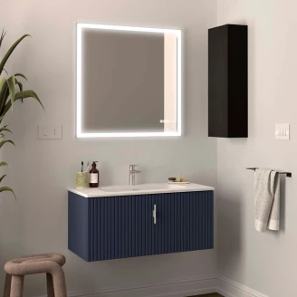 Tvättställsskåp <strong>Runa</strong>  Mörkblå Matt 90 cm med Handfat Vit Matt