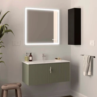 Tvättställsskåp <strong>Runa</strong>  Skogsgrön Matt 90 cm med Handfat Vit Matt