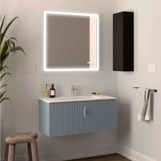 Tvättställsskåp <strong>Runa</strong>  Ljusblå Matt 90 cm med Handfat Vit Matt