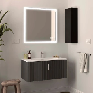 Tvättställsskåp <strong>Runa</strong>  Antracit Matt 90 cm med Handfat Vit Matt