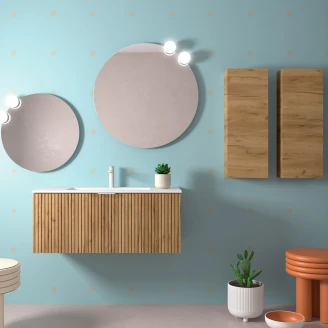 Tvättställsskåp <strong>Runa</strong>  Trä Ljus Matt 100 cm med Handfat Vit Matt