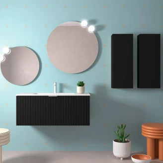 Tvättställsskåp <strong>Runa</strong>  Svart Matt 100 cm med Handfat Vit Matt